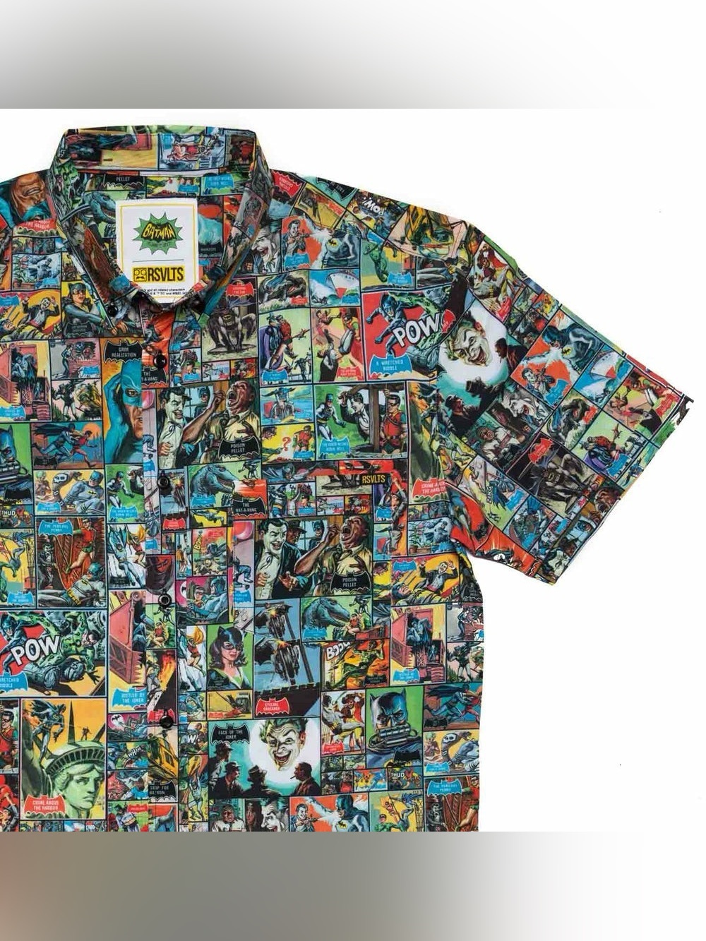 RSVLTS Batman "Pow! Boom! Zing!" KUNUFLEX button-down shirt.